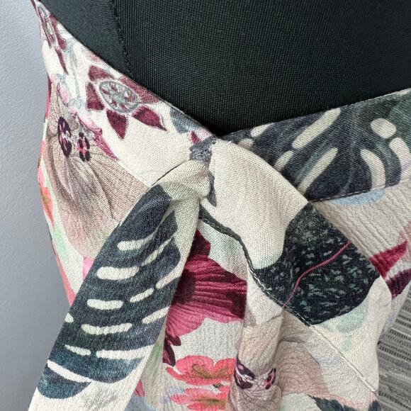 Lovers + Friends Beige S Wrap Midi Skirt Floral Satin Asymmetric Ruffle Trim NEW - Picture 6 of 9